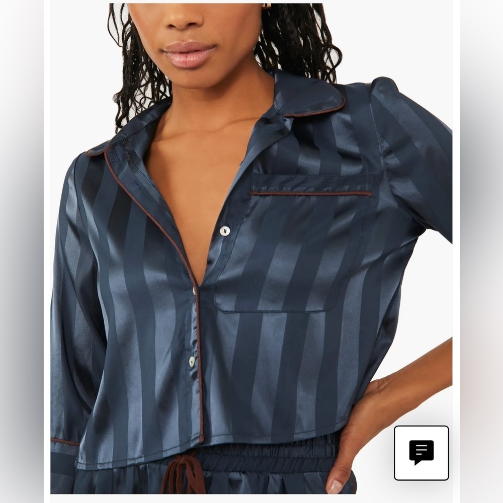 Free People Satin Striped PJ Top Size S
